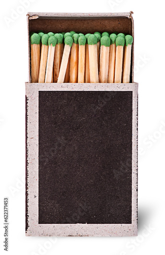 Open box of matches vertically isolated on white background photo