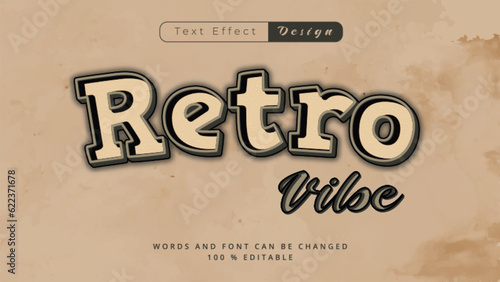 Retro vibe vintage bold 3D editable text effect. Vintage text effect with colourful rainbow striped colours on retro texture background design. 1970s American culture style
