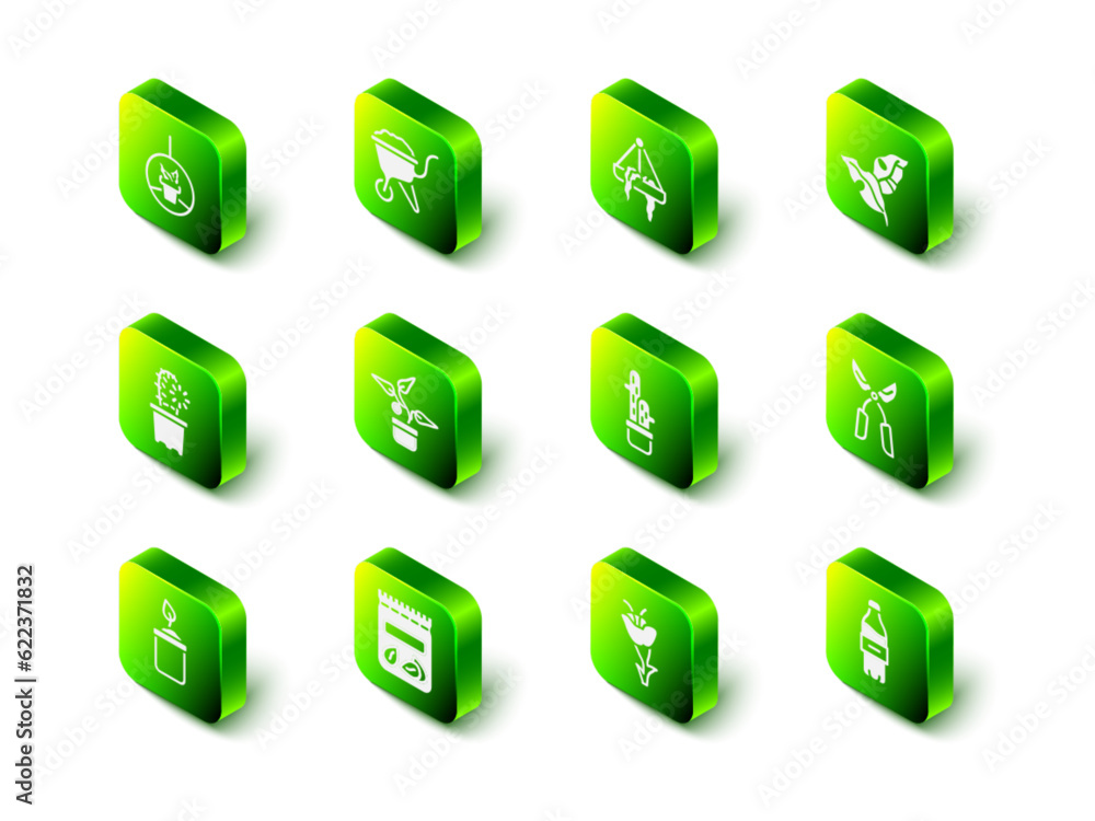 Set Wheelbarrow with dirt, Plant in hanging pot, Tropical leaves, Gardening handmade scissors, Bottle of water, Cactus peyote, Flower and Pack full seeds plant icon. Vector Set Wheelbarrow with dirt, Plant in hanging pot, Tropical leaves, Gardening handmade scissors, Bottle of water, Cactus peyote, Flower and Pack full seeds plant icon. Vector