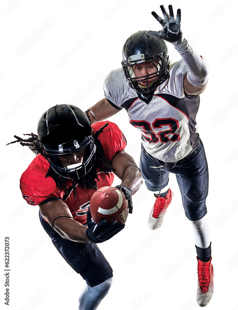 two american football players men studio isolated on white background