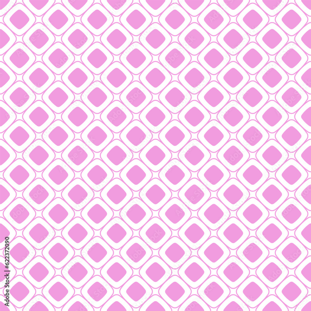 Pink baby seamless pattern with squares. Checkered tile pattern, pink and white wallpaper background.