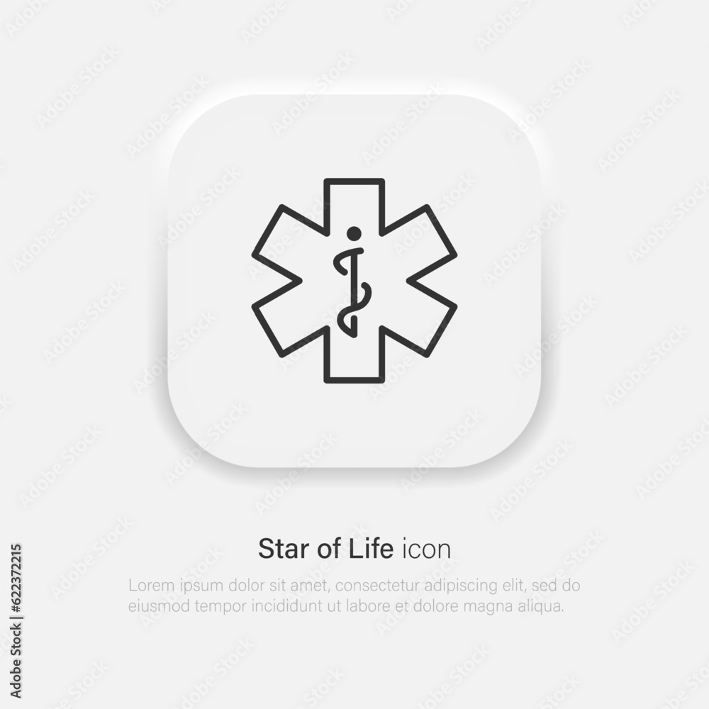Medical symbol Star of Life with Rod of Asclepius icon isolated. First aid. Emergency symbol. Vector EPS 10 Medical symbol Star of Life with Rod of Asclepius icon isolated. First aid. Emergency symbol. Vector EPS 10