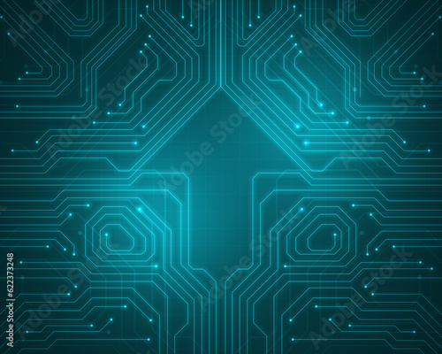 Background conceptual image of digital arrow on blue microchip
