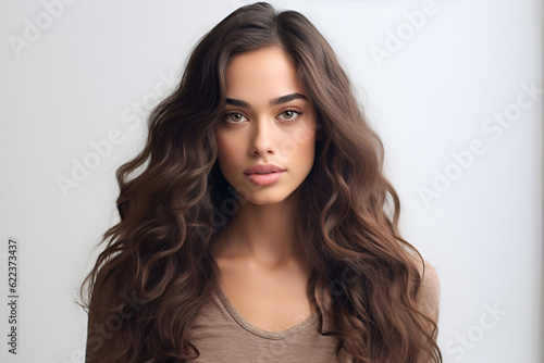 Generative ai studio portrait of beautiful latino brunette young woman on colour backgrounds