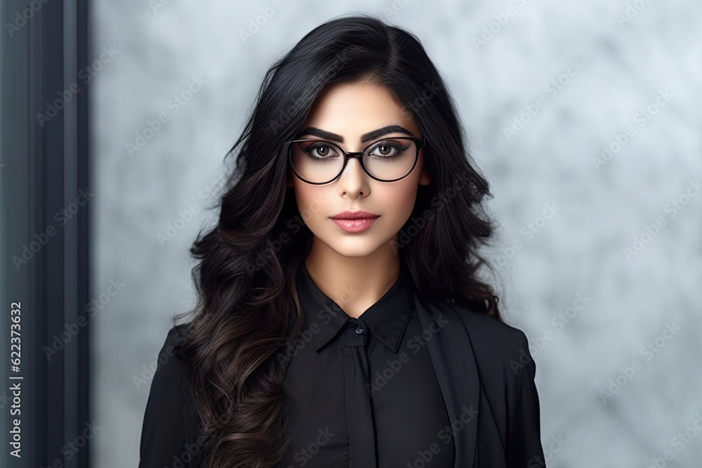 Indian businesswoman with glasses standing confidently looking forward ...