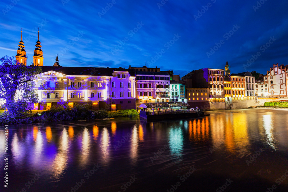 Old town of Opole across Oder River. Opole, Opolskie, Poland.