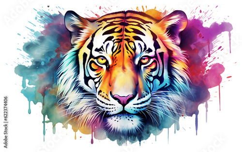 t-shirt design  tiger  watercolor  isolated on transparent background