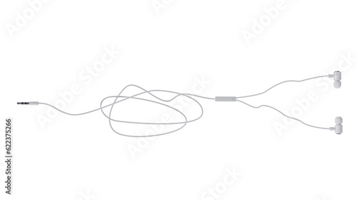 White wired vacuum earphones isolated on white and transparent background. Minimal concept. 3D render photo