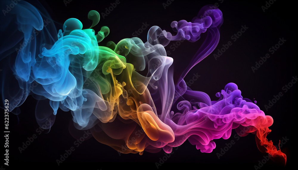 Fototapeta premium Abstract colorful, multicolored smoke spreading, bright background for advertising or design, wallpaper for gadget. Neon lighted smoke texture, blowing clouds Ai generated image