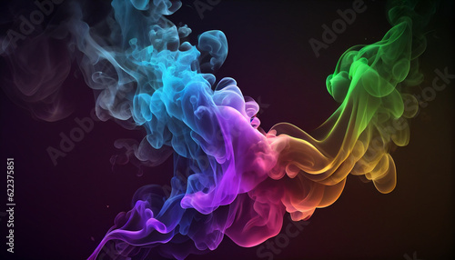 Abstract colorful  multicolored smoke spreading  bright background for advertising or design  wallpaper for gadget. Neon lighted smoke texture  blowing clouds Ai generated image