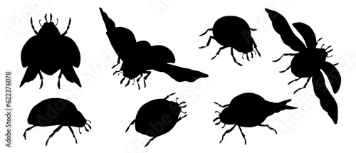 Set of ladybug silhouettes.Vector graphics.