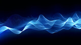 Abstract art of waves in cold blue colors in a dark space. Abstract background with bright blue waves on a black background. Dim blue soundwave pattern. 3d render art of wavy patterns..