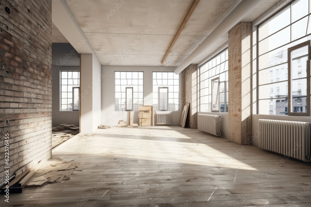 Photo inspiration: Apartment Interior Renovations In Unfinished Bright Room With Window Photo Inspiration