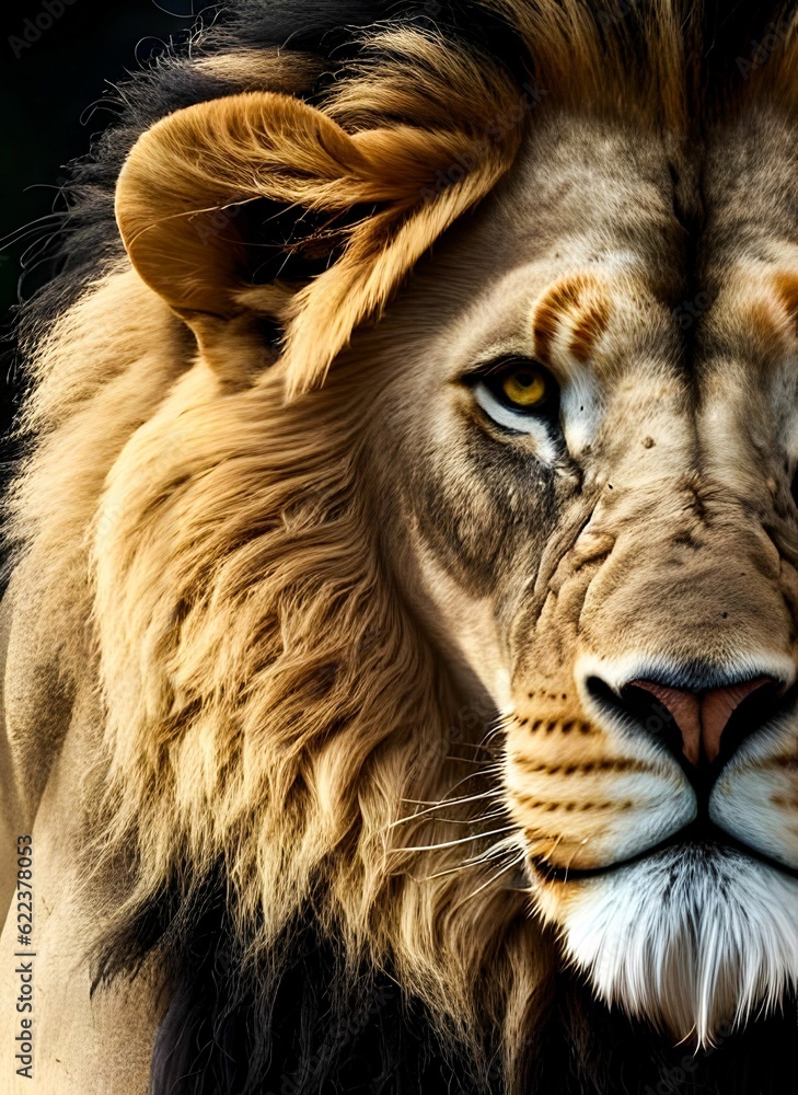 Naklejka premium AI generated illustration of a majestic lion under the sunlight with a blurry background