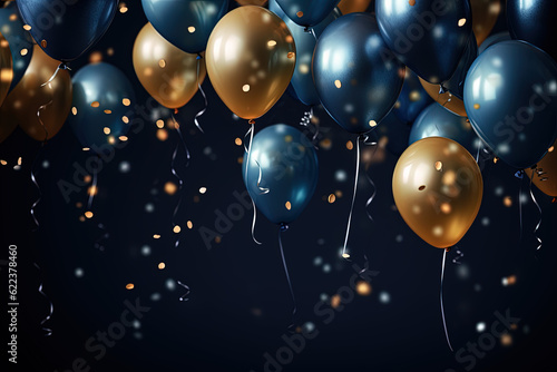  Blue and Gold Balloons, Celebration, Birthday Party, New Year Balloon - Generative Ai