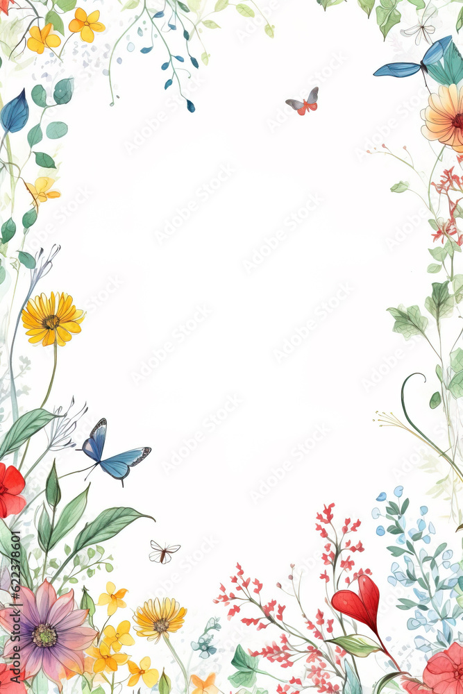Watercolor floral border design, Generative AI Illustration