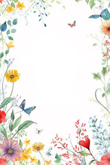 Watercolor floral border design, Generative AI Illustration