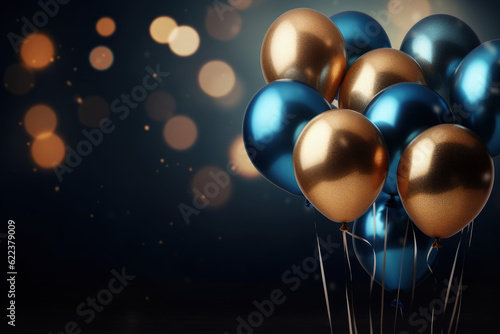  Blue and Gold Balloons, Celebration, Birthday Party, New Year Balloon - Generative Ai