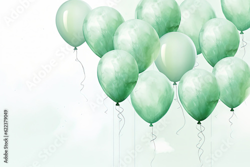 Green Watercolor Balloons, Celebrate your Birthday Party, Happy Birthday Balloon Card - Generative Ai