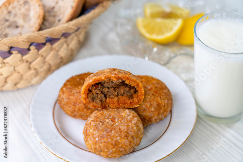 traditional Middle Eastern food minced meat and bulgur. icli kofte or kibbeh