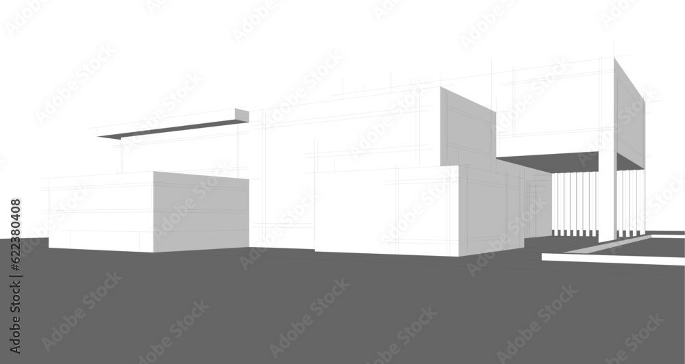 Obraz premium Modern house sketch 3d illustration