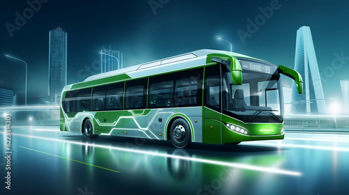 Electric bus. hybrid bus .Clean energy concept of e-bus, Generative Ai