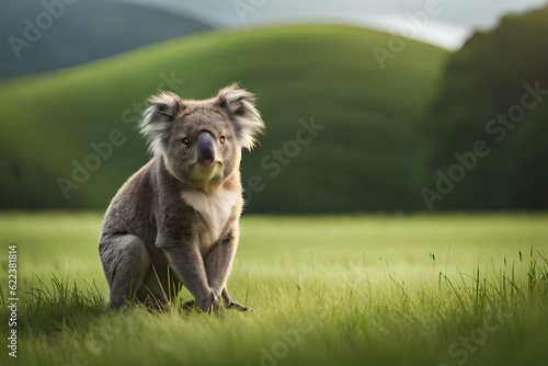 koala in the green field  generated Ai technology