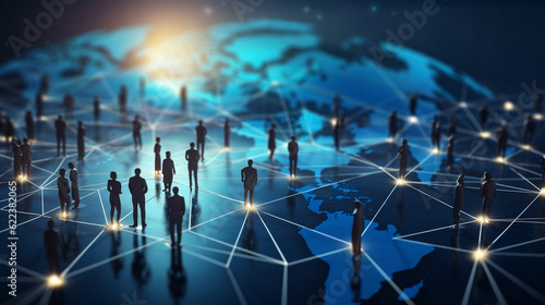 Global business structure of networking. Analysis and data exchange customer connection, HR recruitment and global outsourcing, Customer service, Teamwork, Strategy, Generative Ai