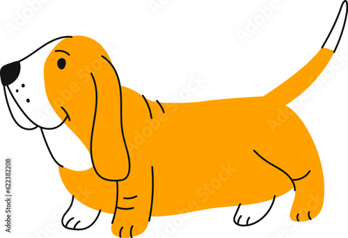 Cute dog dachshund doodle, smiling canine adorable dog portrait. Vector cartoon puppy animal. German badger-dog funny pet animal