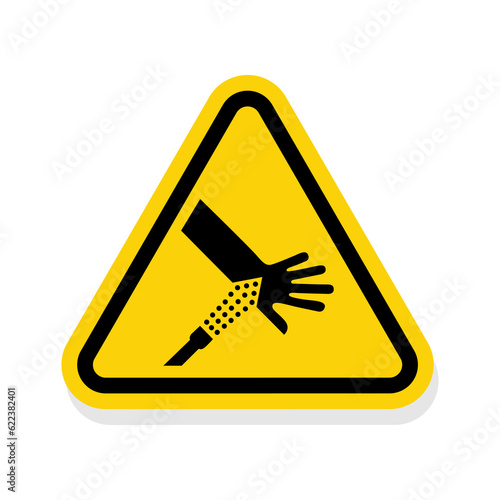 ISO Triangle Warning Sign: Skin Puncture Pressurized Air Water Jet Symbol