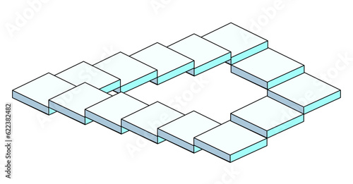Penrose stairs, impossible staircase, optical illusion. 3d illustration of a staircase, forming a continuous loop. Vector illustration in flat style, isolated on white background