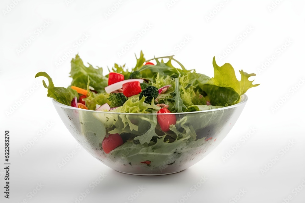 AI generated illustration of glass bowl filled with a colorful salad AI generated illustration of glass bowl filled with a colorful salad
