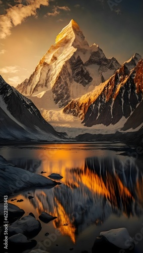 AI generated digital art of K2 mountain peak at Pakistan