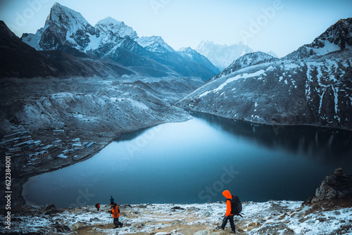 Gokyo valley with gokya lake view 4,700–5,000m tourist enjoying view