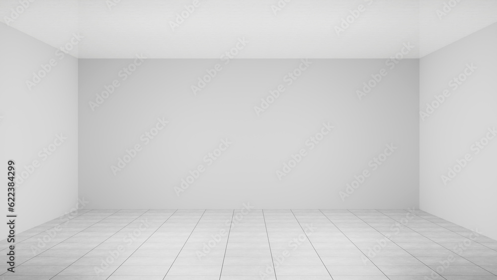 White empty studio room interior design, white walls and corner, tiled white empty floor background, luxury empty interior for product desplay