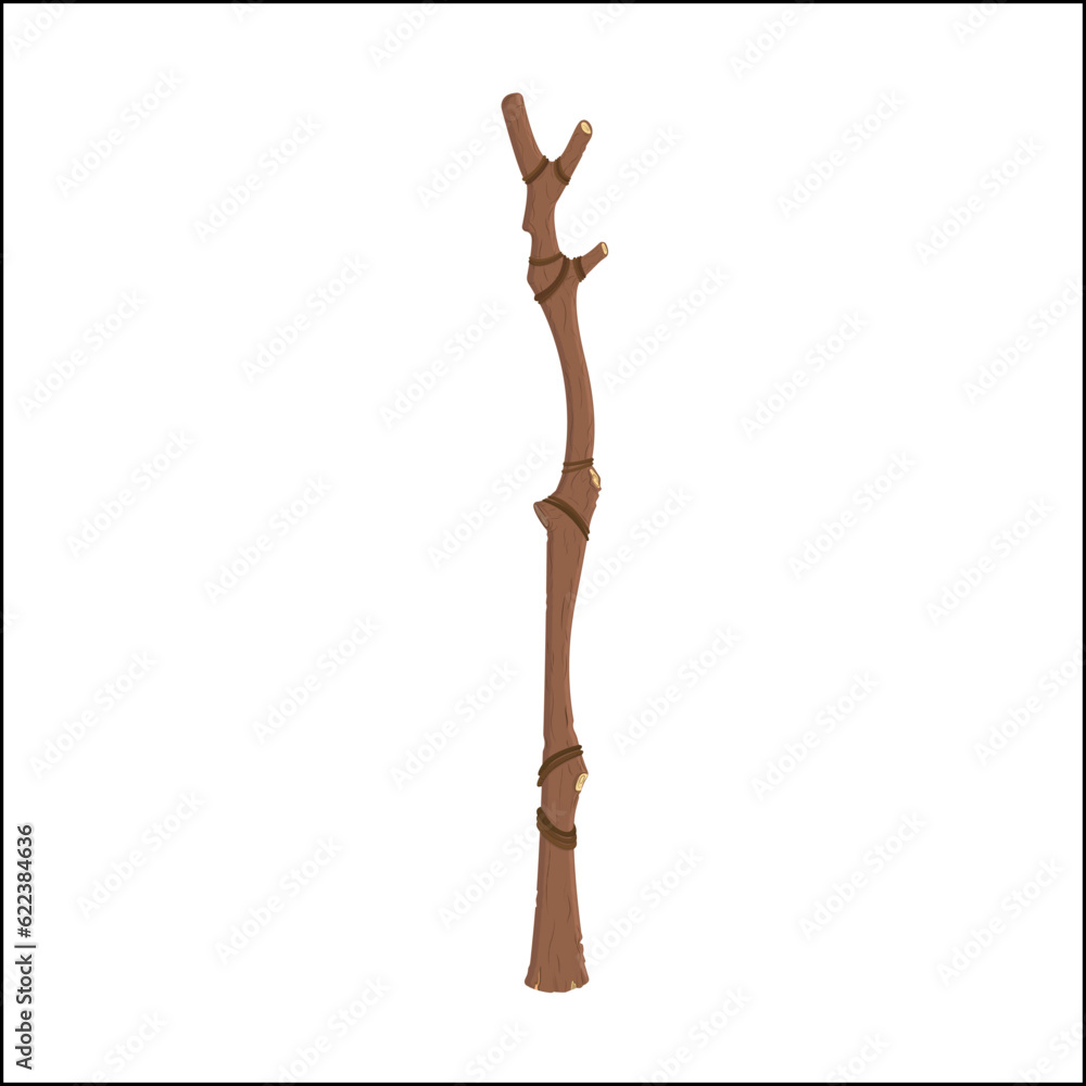 wooden staff, magic hook, staff, shepherd's crook tied with rope vector