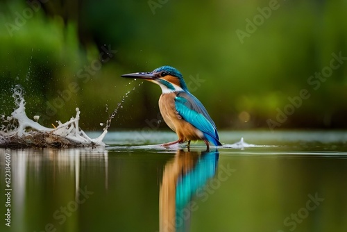  Emerging from the water, a female Kingfisher shakes off the droplets, its feathers ruffling in the process.
