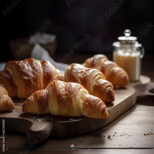 AI generated illustration of freshly-baked croissants on a wooden table, with rustic and homey feel © Ai-kapten/Wirestock Creators