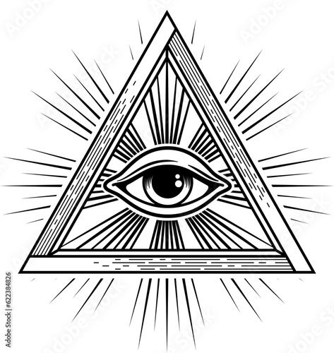Amulet evil protection magic eye pyramid triangle. Vector all seeing eye magical witchcraft talisman, esoteric occult sacred symbol, boho style amulet
