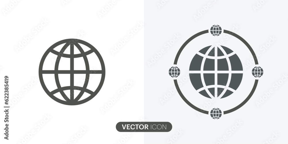 Global networking icons.Globe earth icon Flat Icon Solid style.Different style social network concept.Vector illustration. Global networking icons.Globe earth icon Flat Icon Solid style.Different style social network concept.Vector illustration.