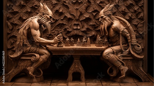 Photo AI generated illustration of two mythical creatures playing chess