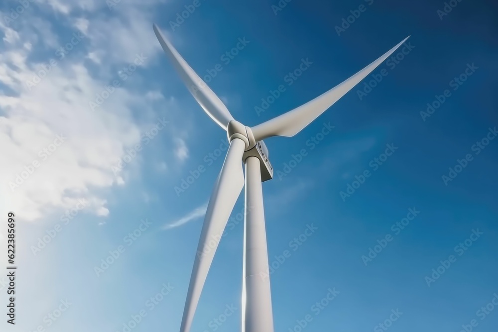 AI generated illustration of a modern wind turbine against a clear sky background AI generated illustration of a modern wind turbine against a clear sky background