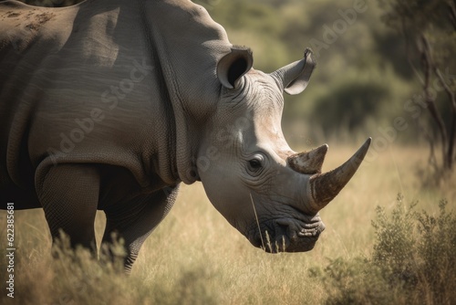AI generated illustration of a majestic rhino in a grassy field
