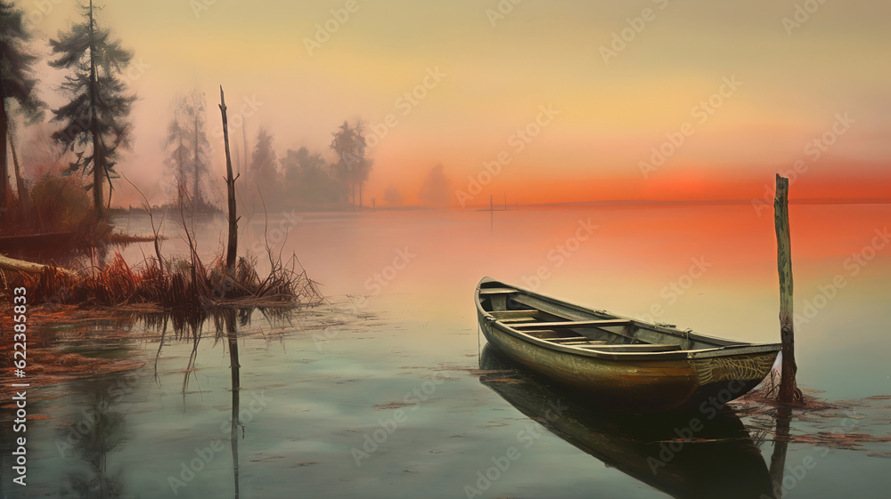 Boat parked near the wooden pier with reflections in the sea. Generative ai Boat parked near the wooden pier with reflections in the sea. Generative ai