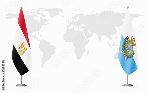 Egypt and San Marino flags for official meeting