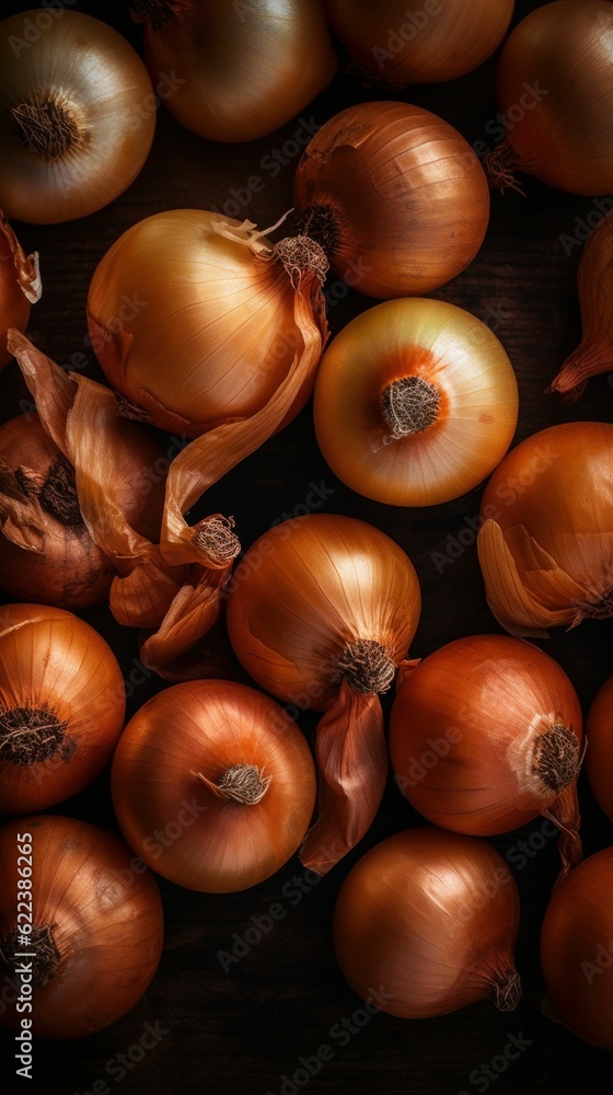 AI generated illustration of onions on a wooden table AI generated illustration of onions on a wooden table