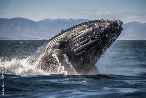 AI-generated illustration of a majestic humpback whale gliding through the crystal-clear ocean water