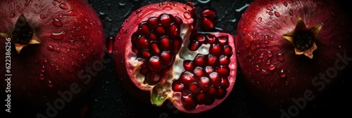 AI generated illustration of pomegranates with water droplets photo