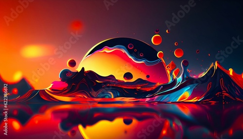 AI generated illustration of a vibrant liquid with a single bubble in the center