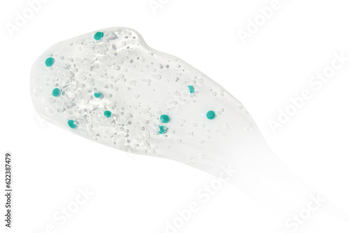 Smear, clear gel with blue granules, serum clear on blank background. PNG
